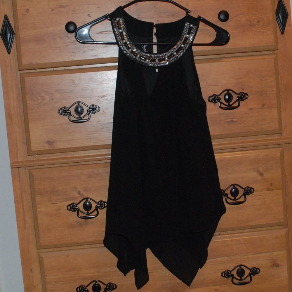 By & By Black Beaded Asymmetrical Top XS